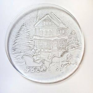 Libbey Glass Clear Embossed Christmas Platter